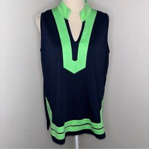 Navy Jane Brand navy blue green sleeveless pima cotton knit tank tunic top sz XL